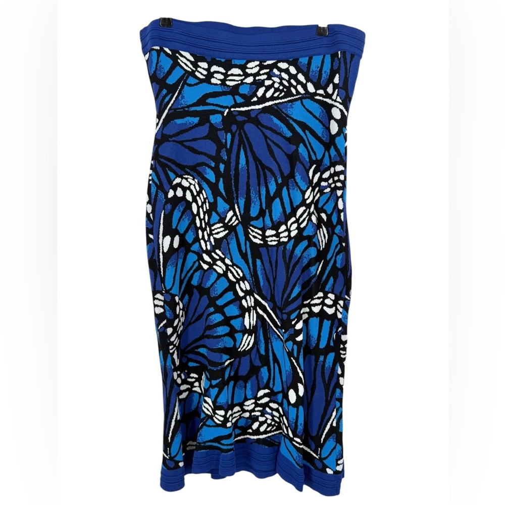 New York & Company Blue Butterfly Print Sweater Dress XL Knit Tube Resortwear - Picture 9 of 13